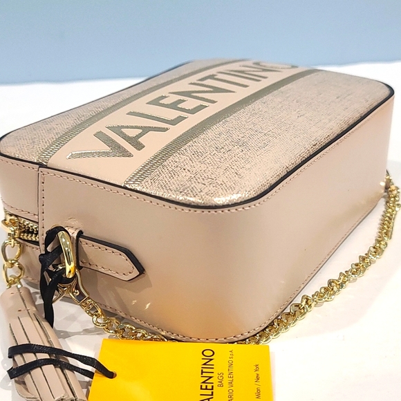 🆕VALENTINO  Babette Logo Gold Linen Textured Leather Shoulder Bag $950 NWT - Picture 10 of 14